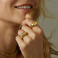 Ribbed Gold-Tone Signet Ring