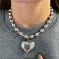 Silver-Tone Heart Ball Chain Necklace