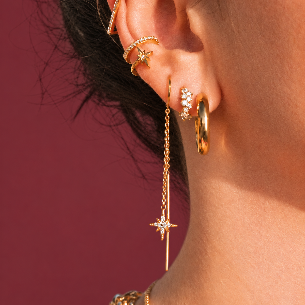 Moon & Star Threaders — muted burgundy background