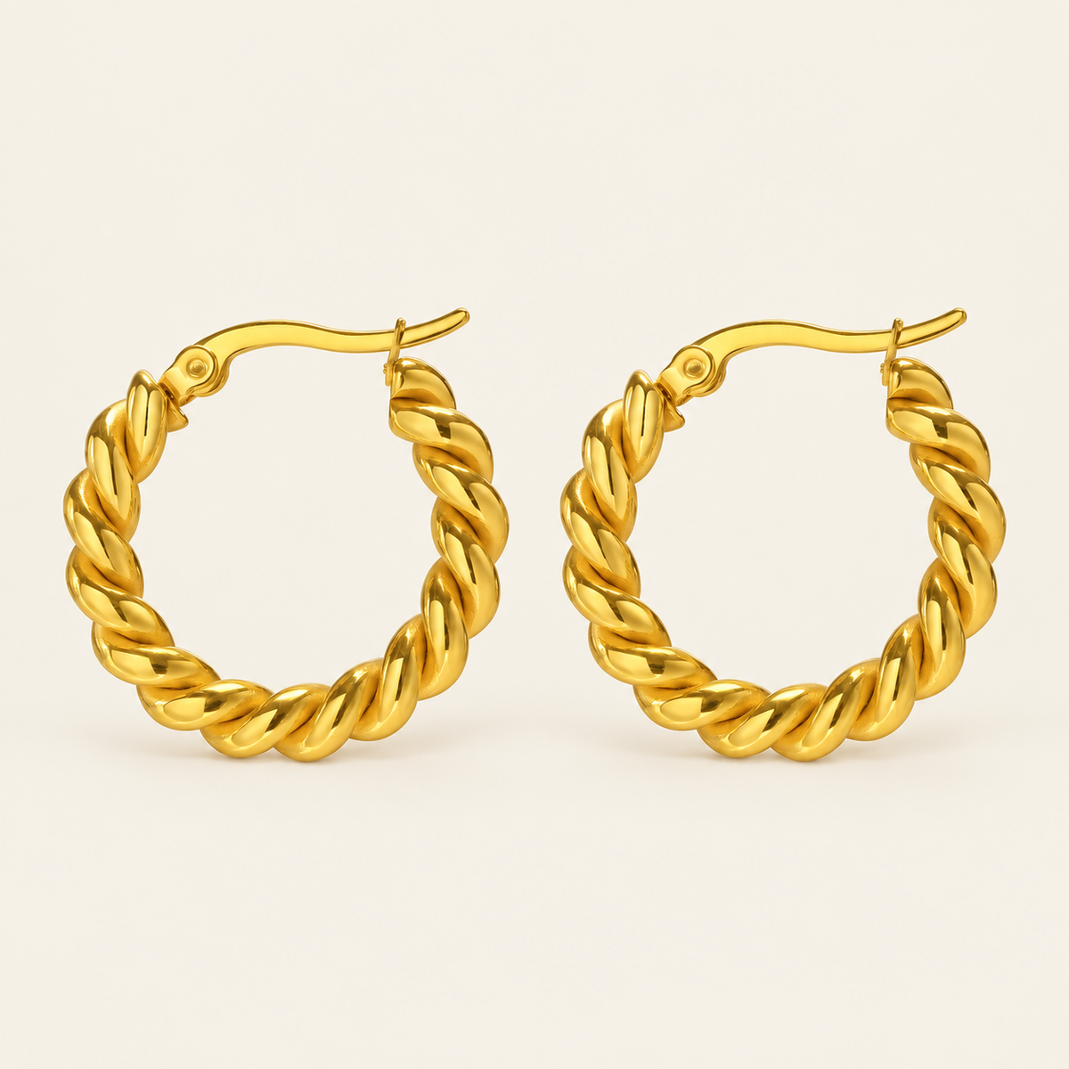 Twisted Rope Huggies — warm ivory background