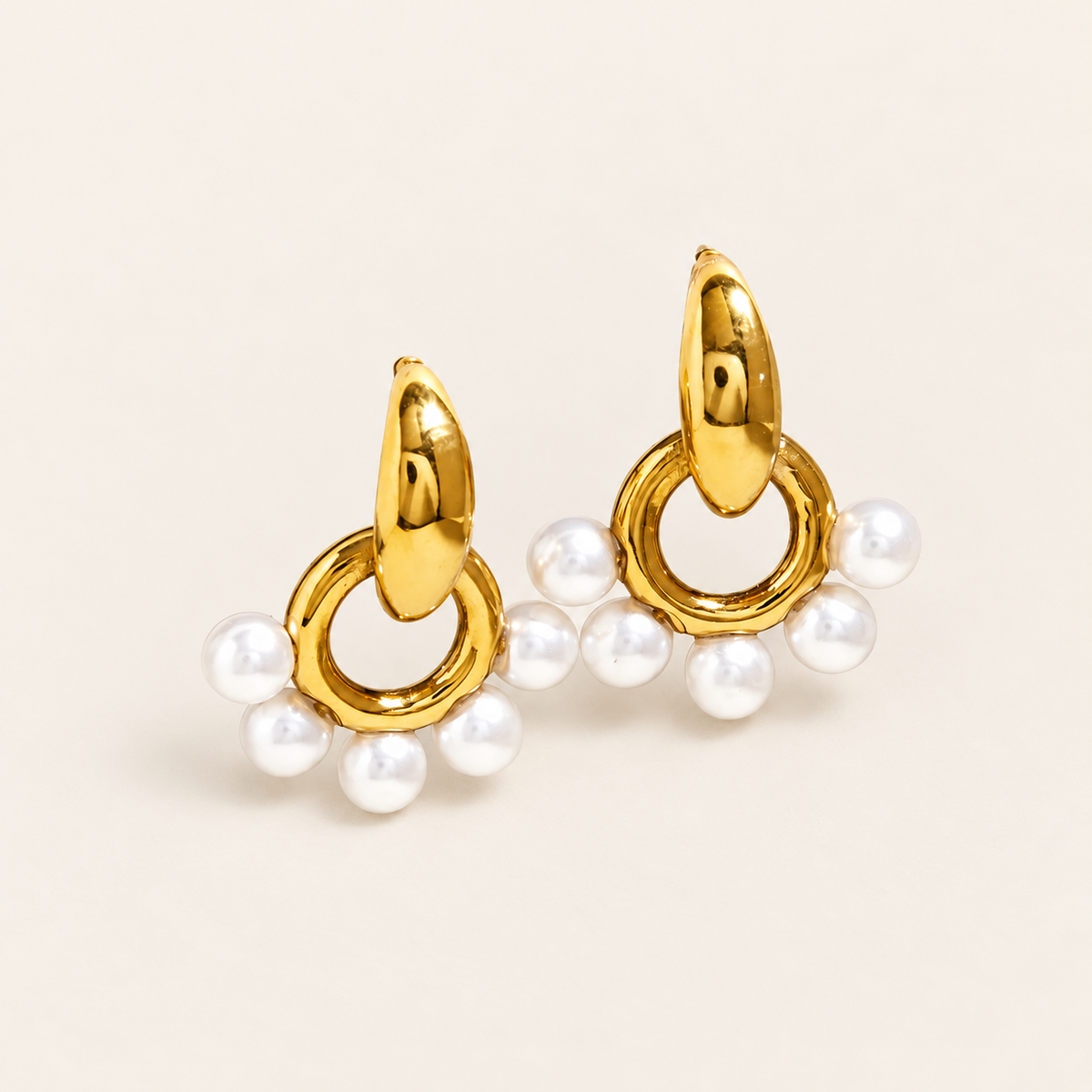 Pearl Beaded Hoops — warm ivory background