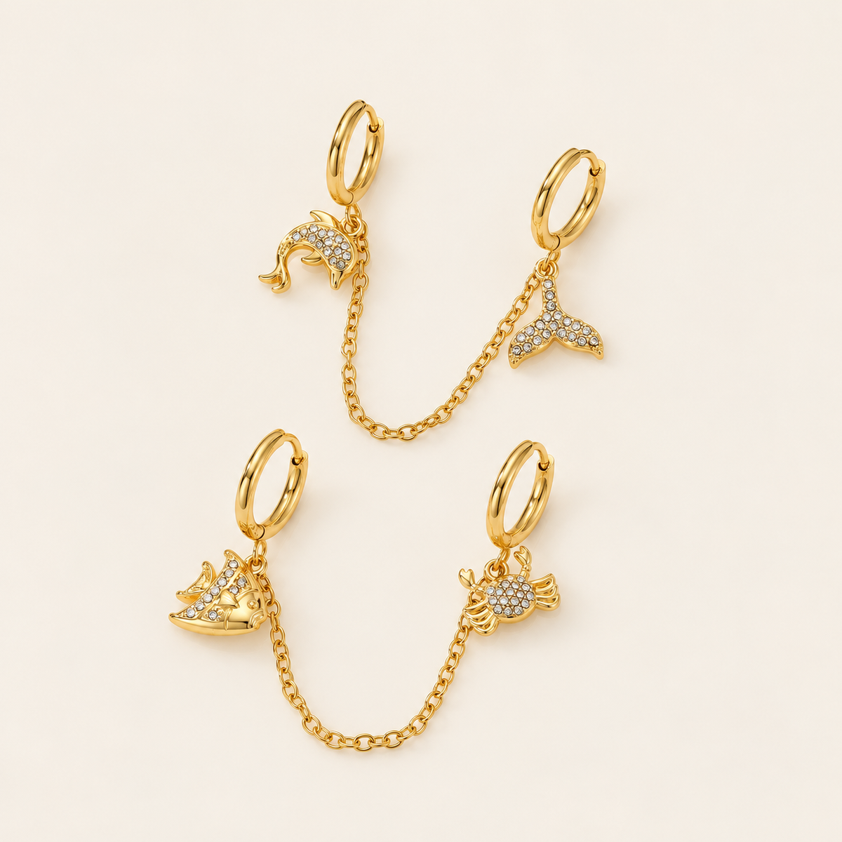 Ocean Double Hoops — warm ivory background