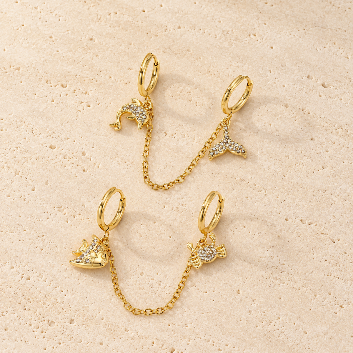 Ocean Double Hoops — pale beige natural stone background