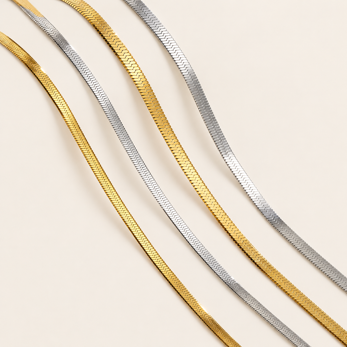 Gold Herringbone Choker — warm ivory background