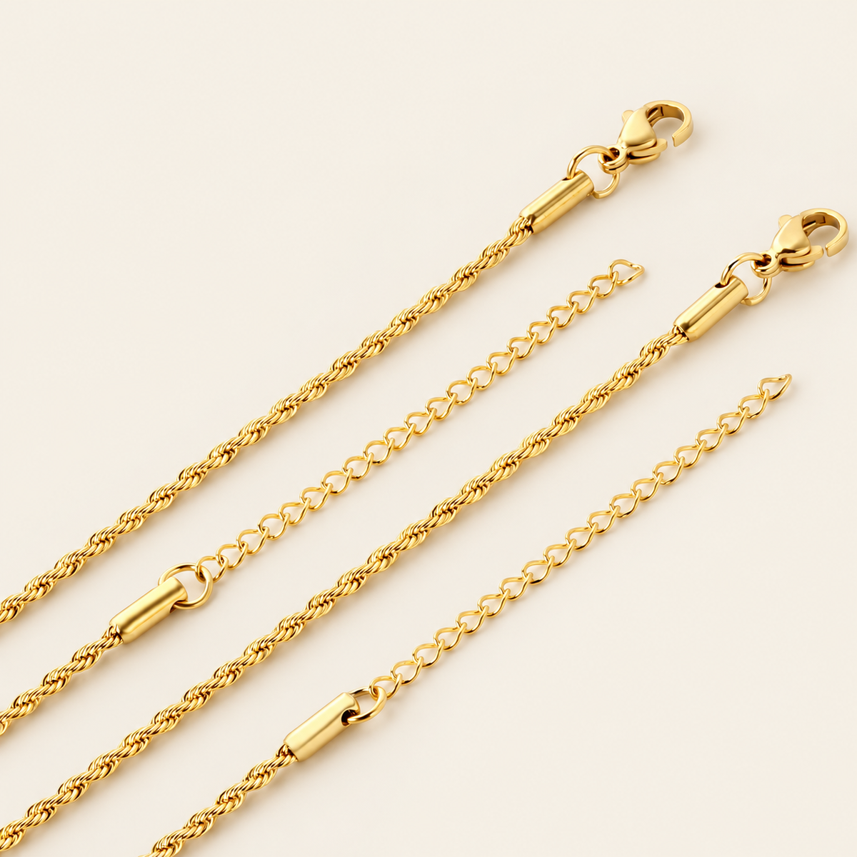 Slim Gold Rope Chain — warm ivory background