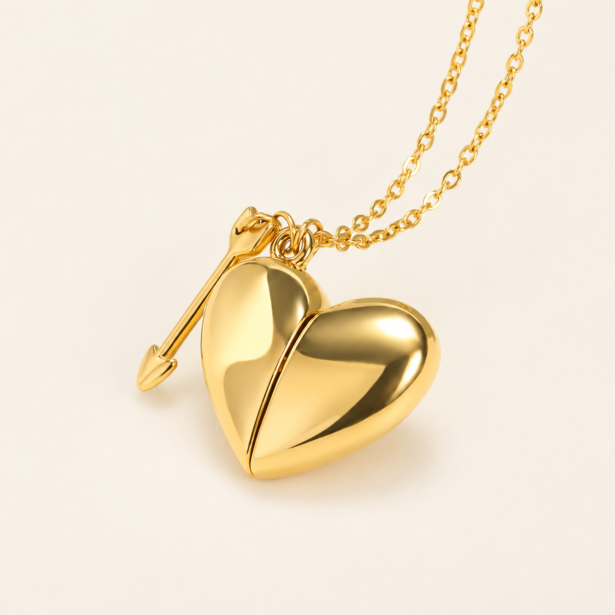 Cupid Heart Necklace — warm ivory background