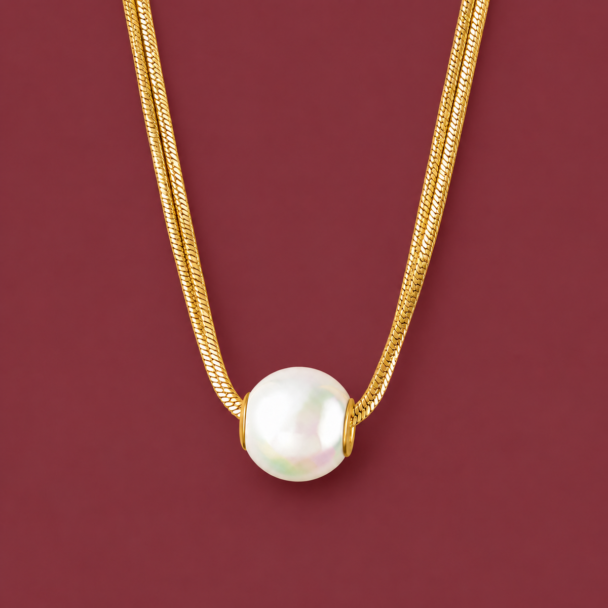 Freshwater Pearl Pendant — muted burgundy background