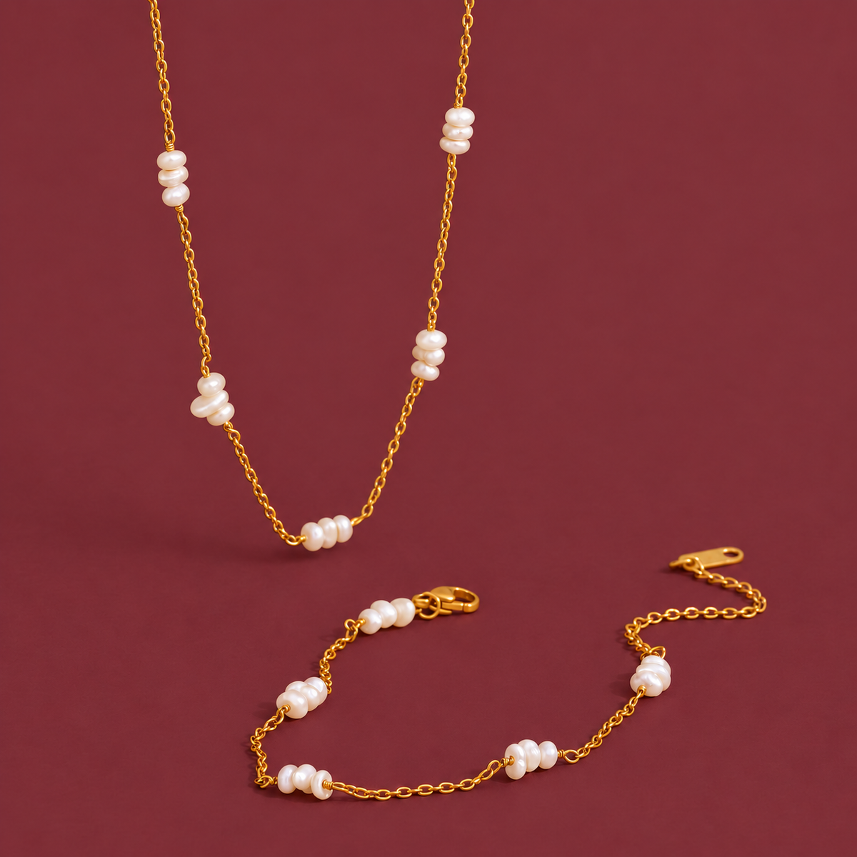 Freshwater Pearl Choker — muted burgundy background