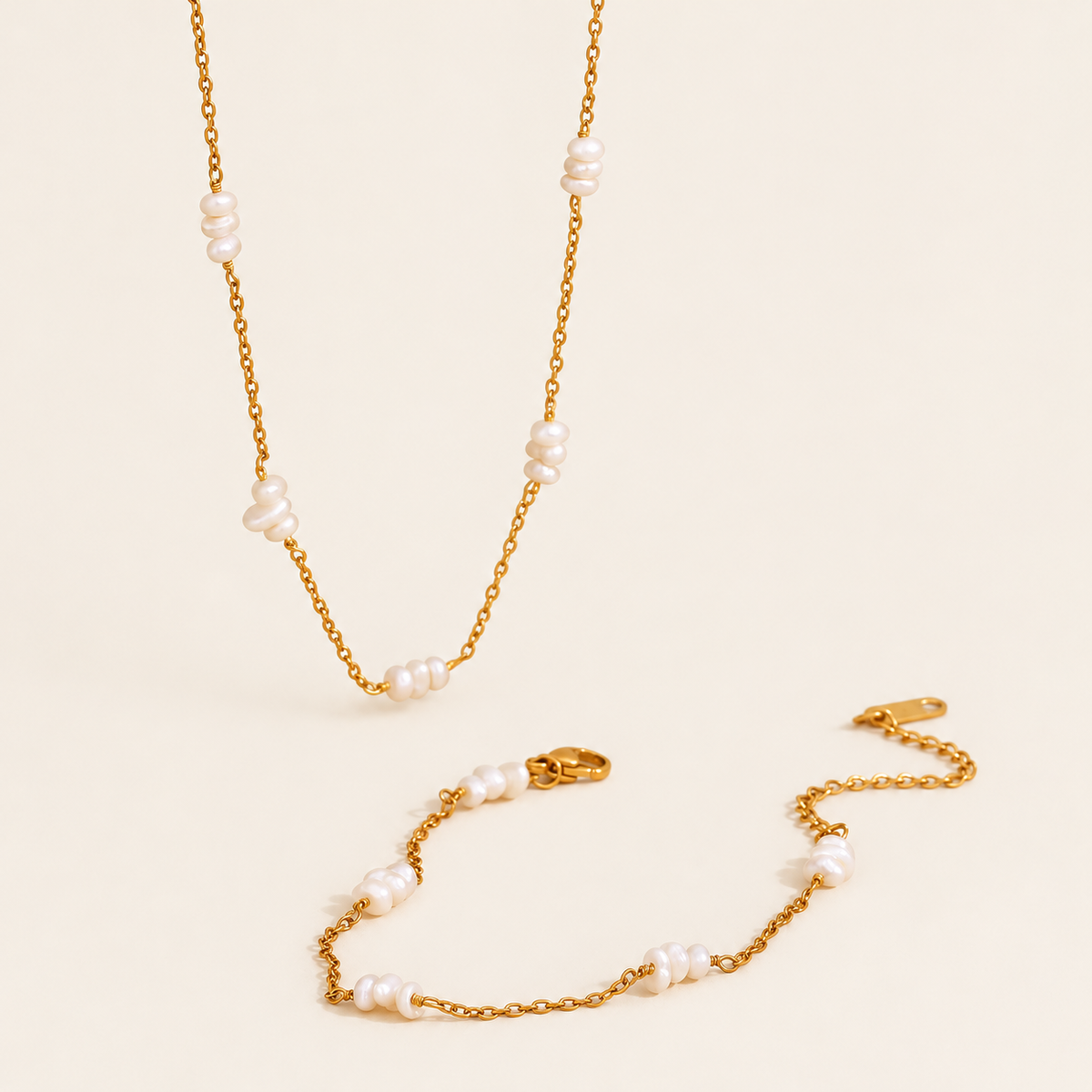 Freshwater Pearl Choker — warm ivory background
