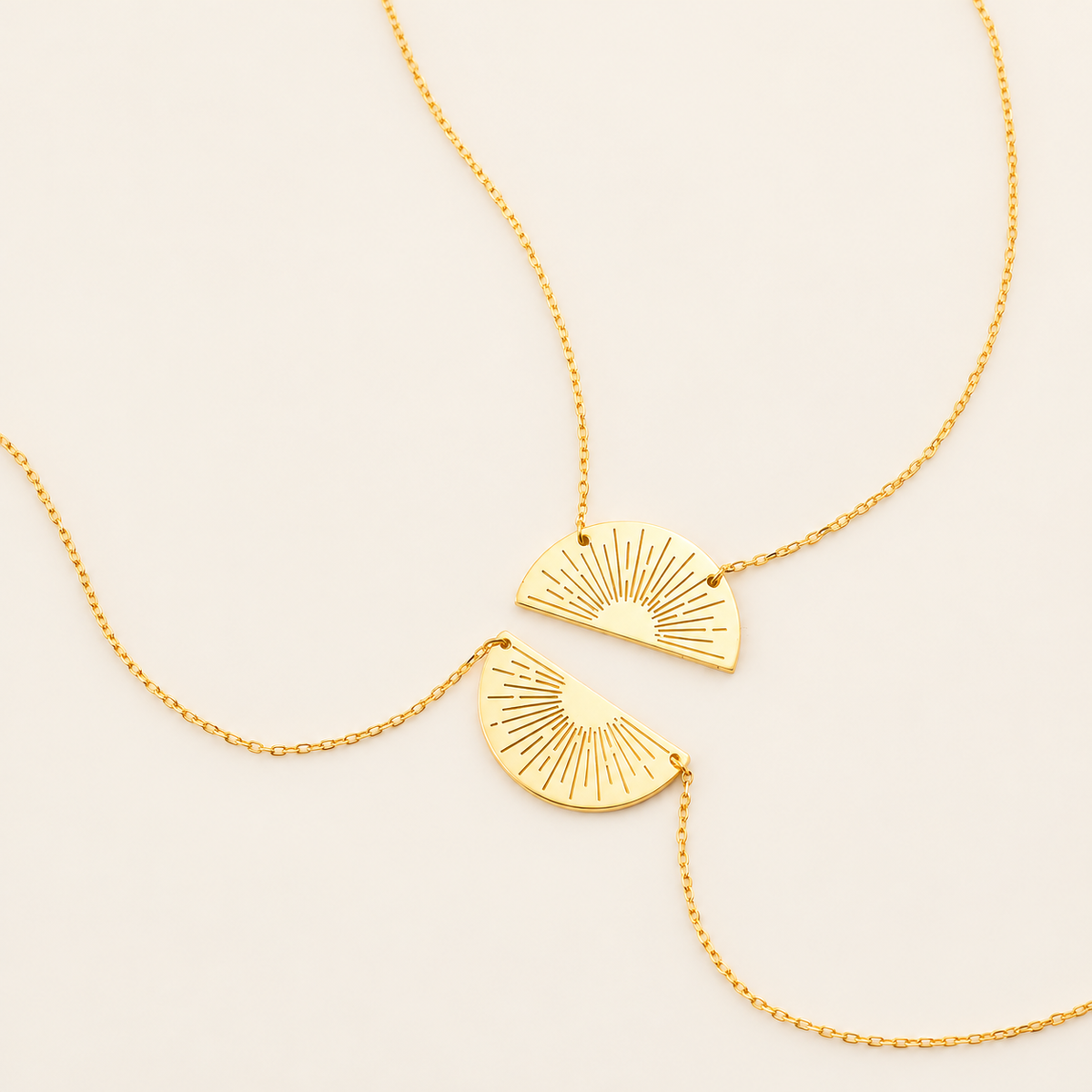 Half-Sun Pendant Necklace — warm ivory background