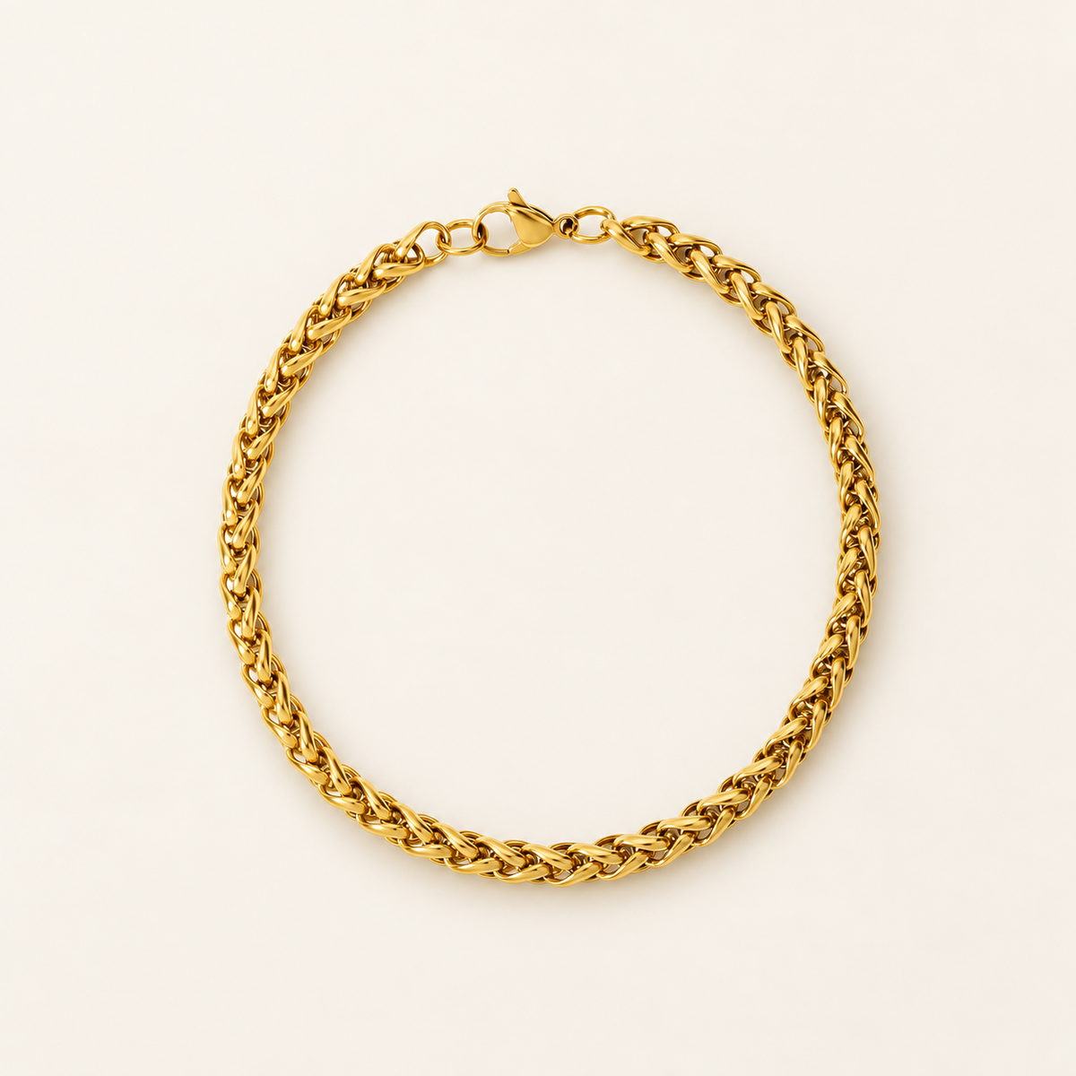 Gold Wheat Chain Bracelet — warm ivory background