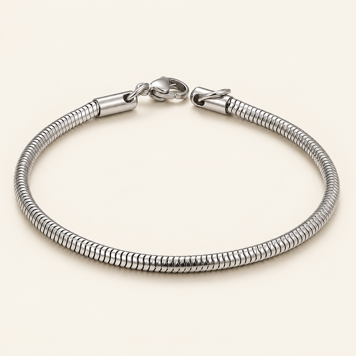 Silver-Tone Snake Chain Bracelet — warm ivory background
