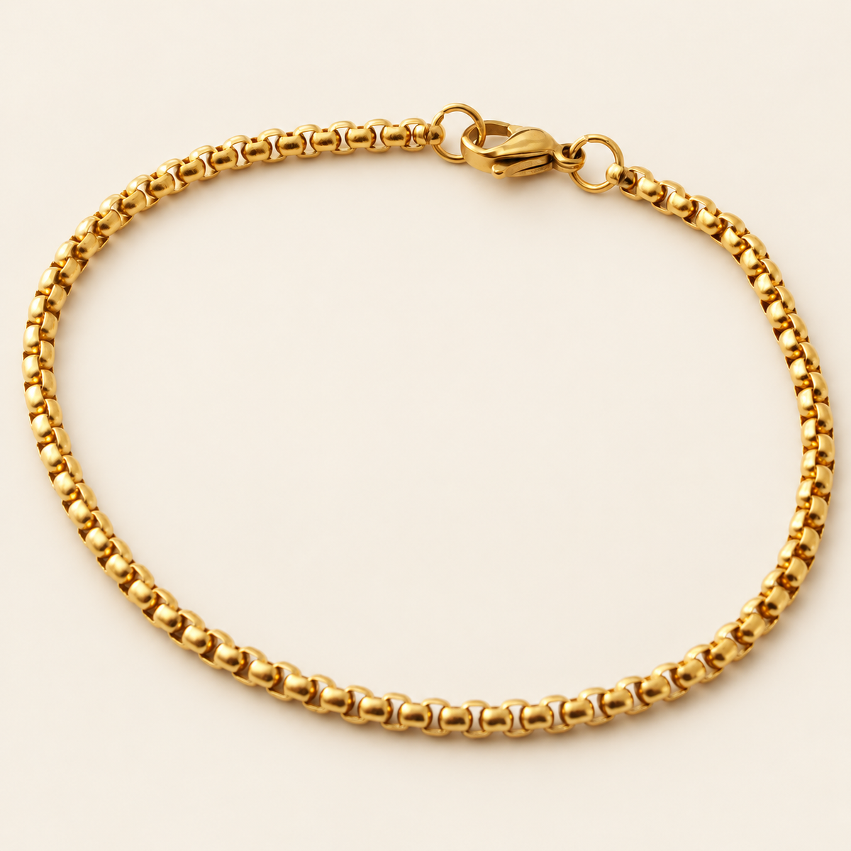 Gold Rolo Bracelet — warm ivory background