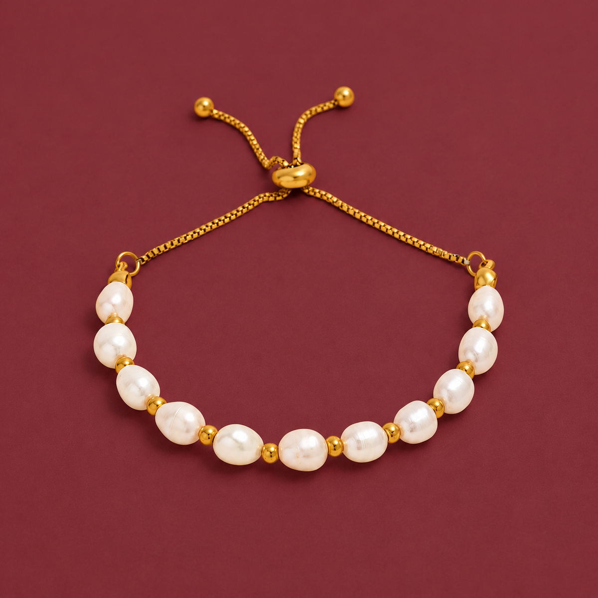 Freshwater Pearl Bracelet — muted burgundy background