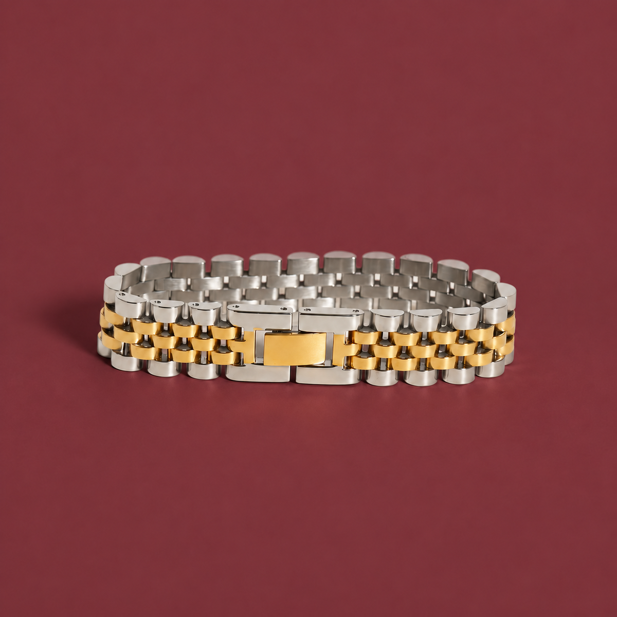 Two-Tone Chunky Bracelet — muted burgundy background