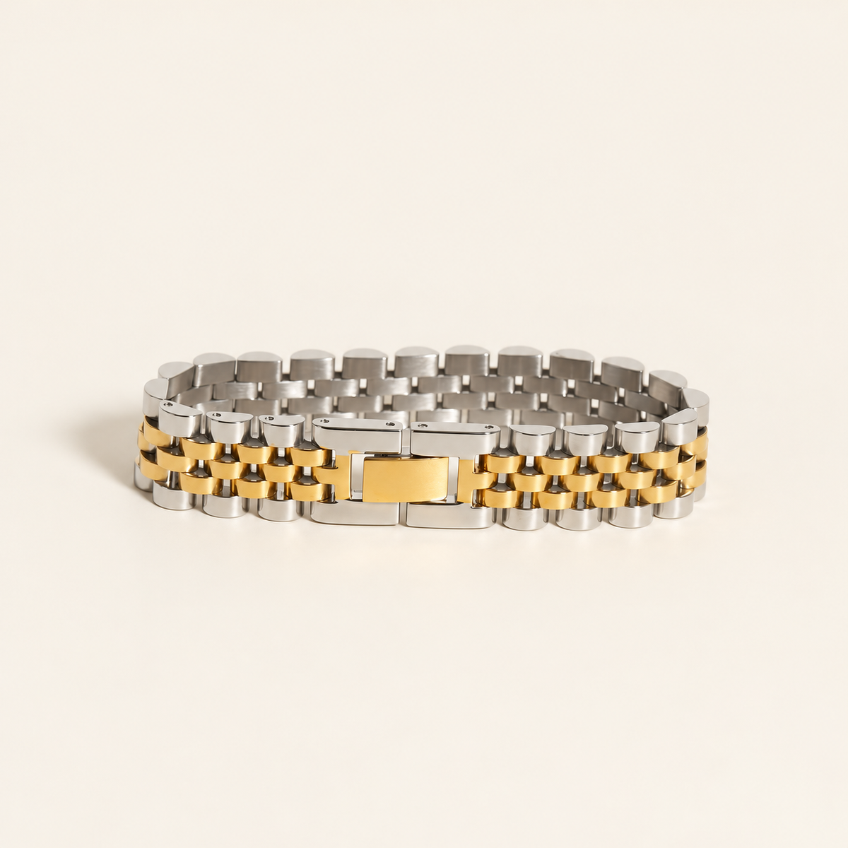 Two-Tone Chunky Bracelet — warm ivory background