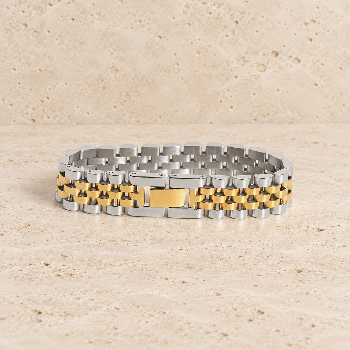 Two-Tone Chunky Bracelet — pale beige natural stone background