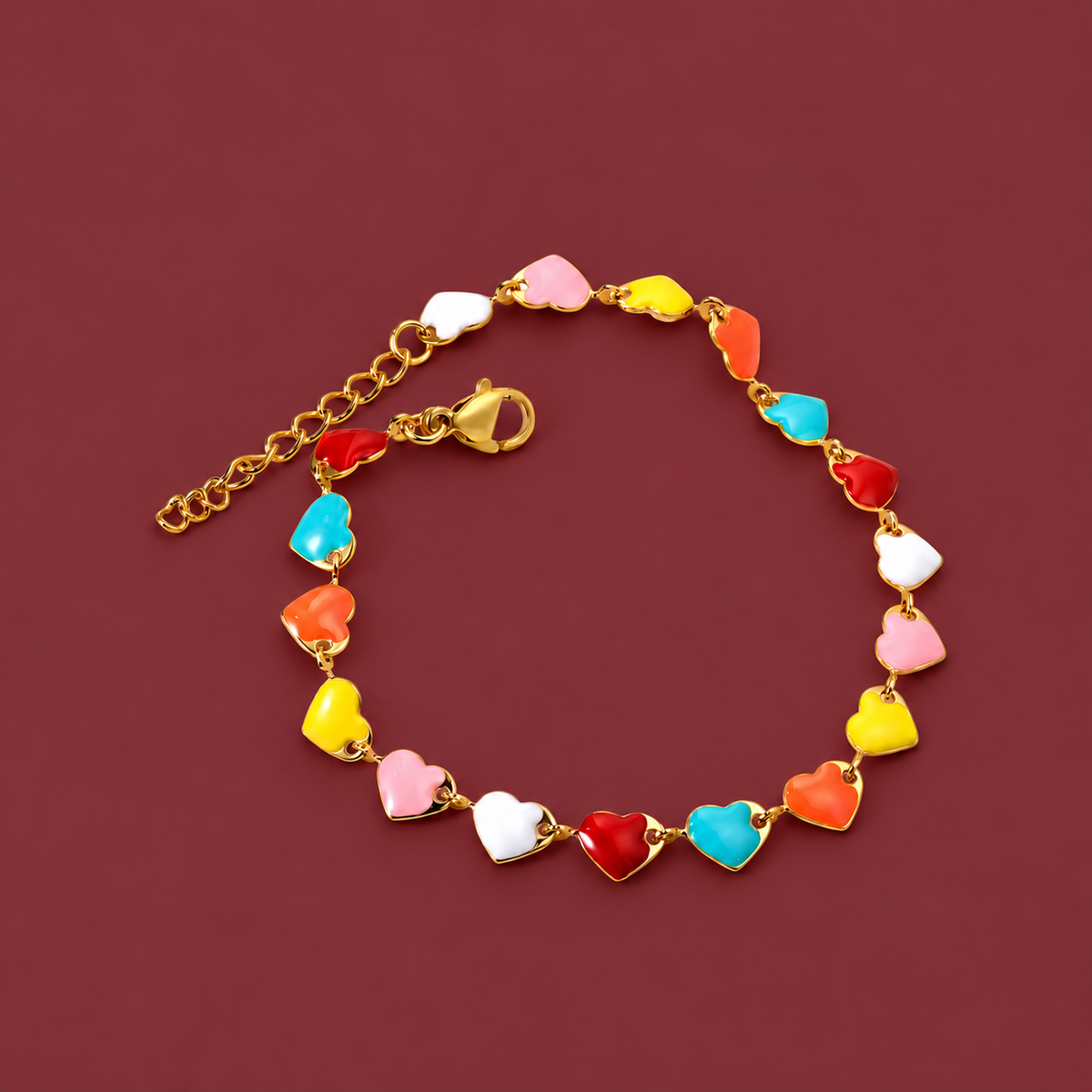Enamel Bead Bracelet — muted burgundy background
