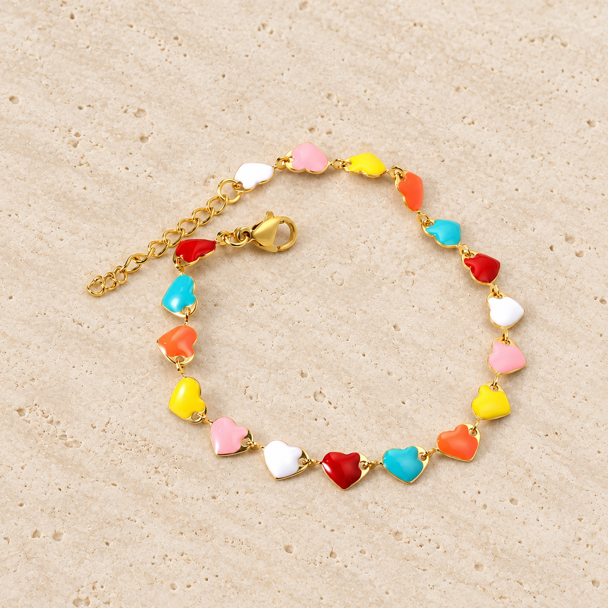 Enamel Bead Bracelet — pale beige natural stone background