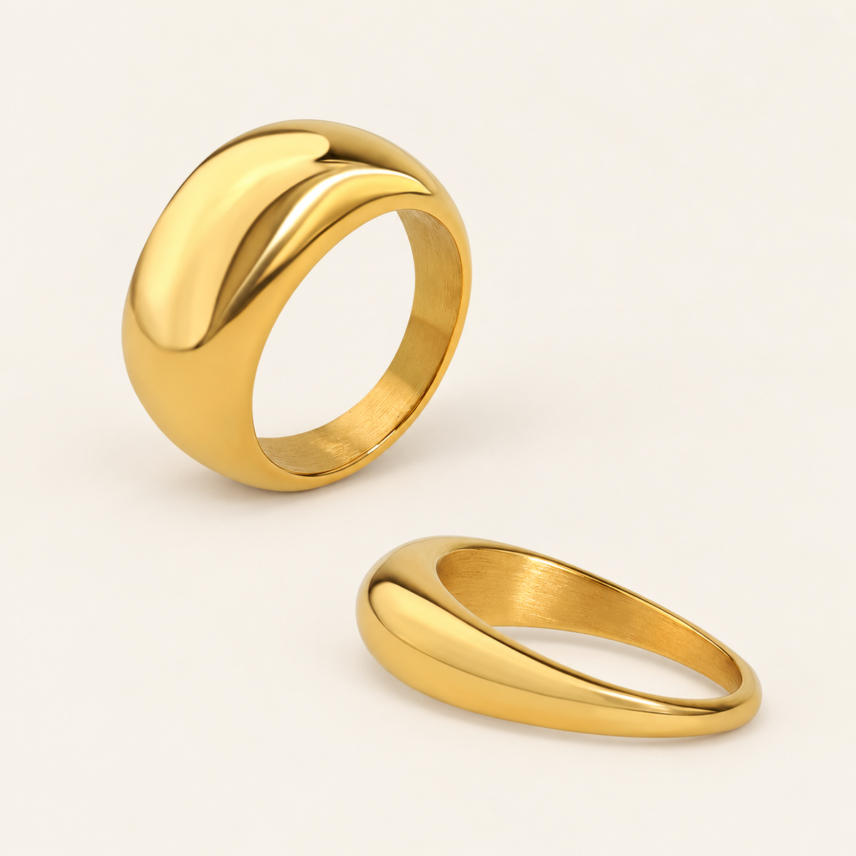 Chunky Gold Dome Ring — warm ivory background