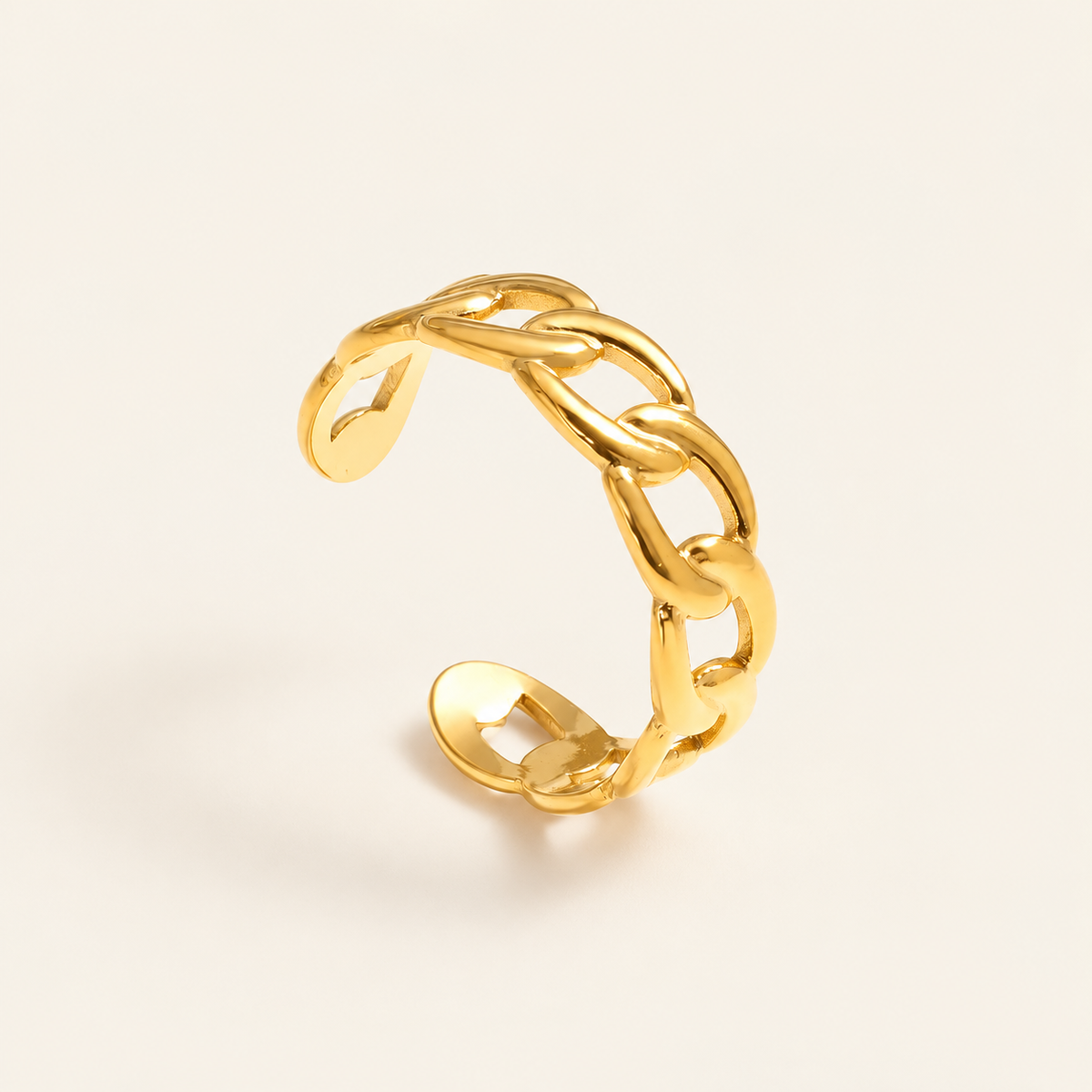Gold Chain Cuff Ring — warm ivory background