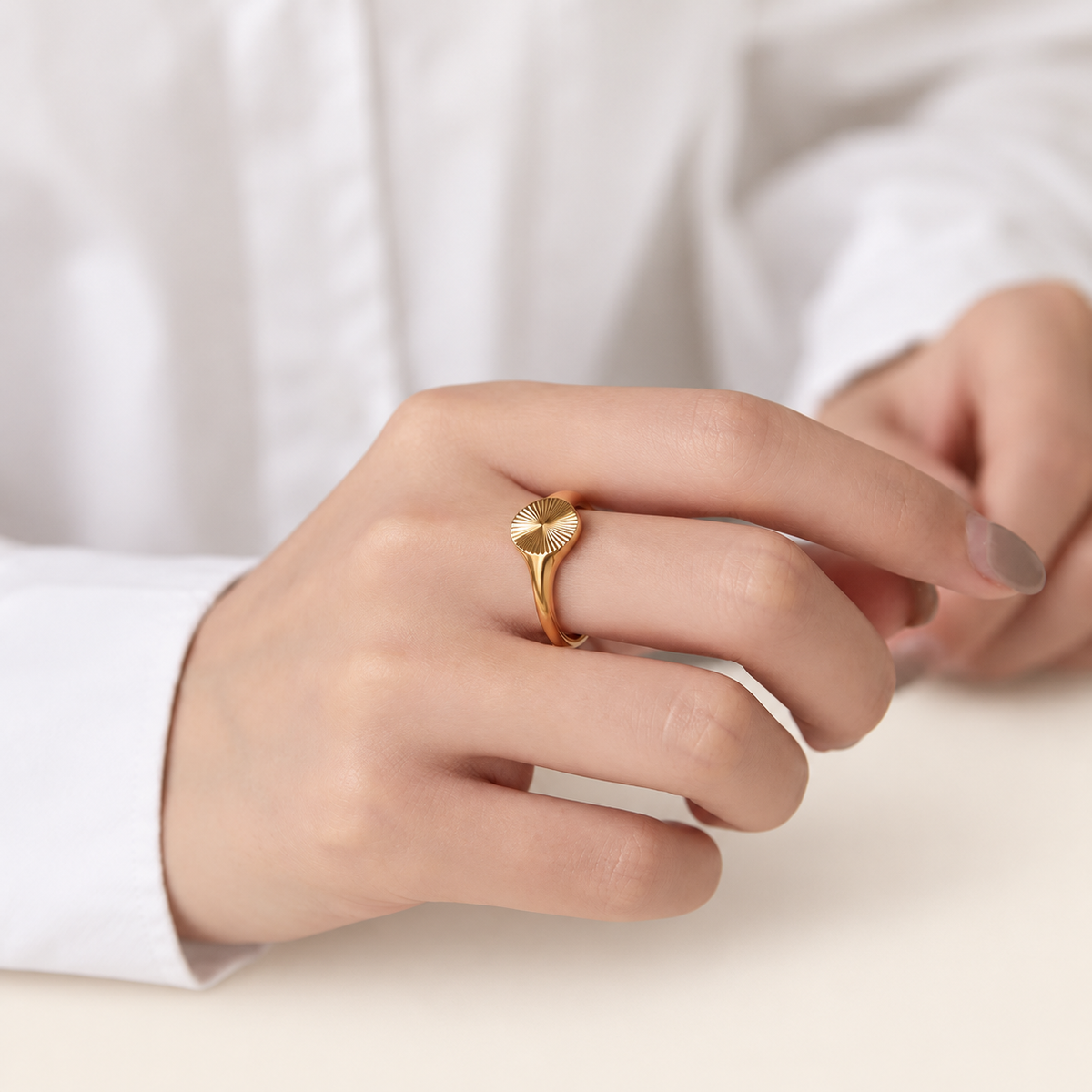 Gold Sculpted Dome Ring — warm ivory background