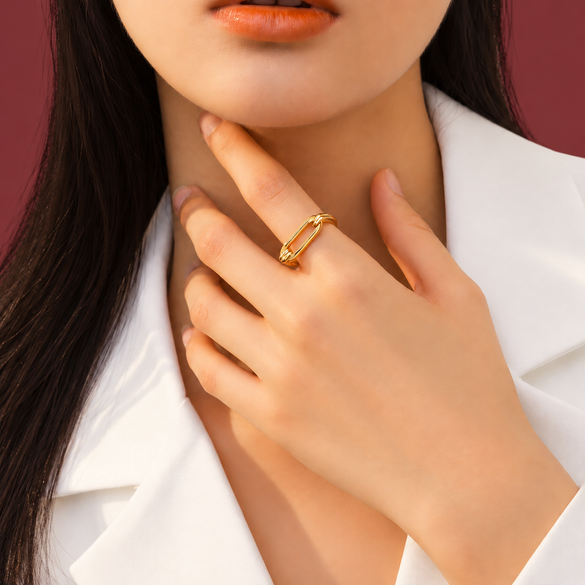 Gold-Tone Bold Dome Ring — muted burgundy background