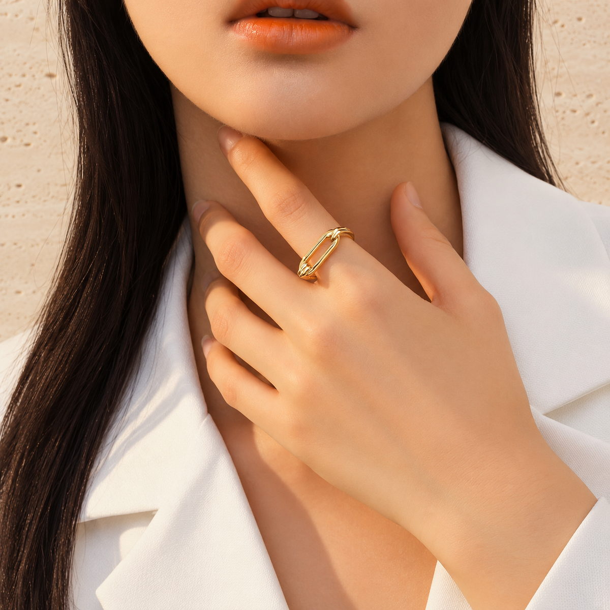 Gold Bold Dome Ring — pale beige natural stone background