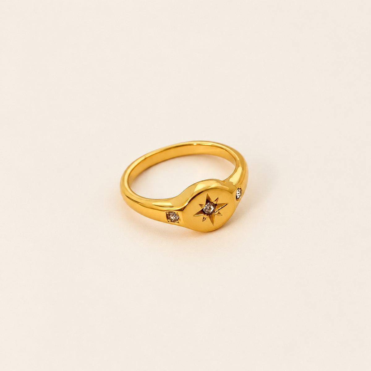 Gold Celestial Stone Ring — warm ivory background