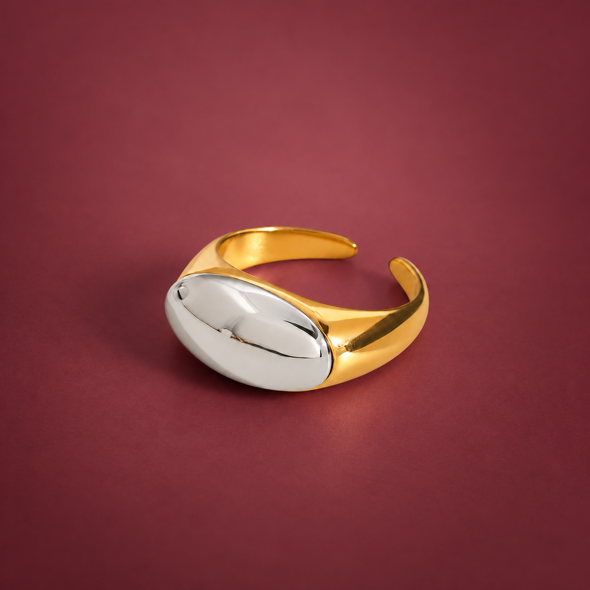Two-Tone Open Dome Ring — muted burgundy background