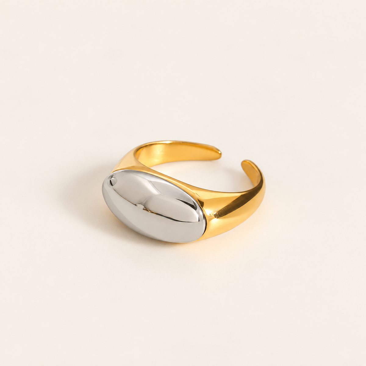 Two-Tone Open Dome Ring — warm ivory background