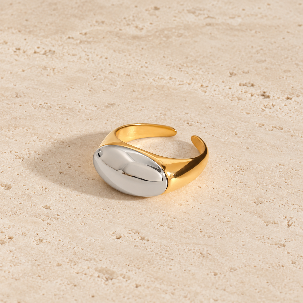 Two-Tone Open Dome Ring — pale beige natural stone background