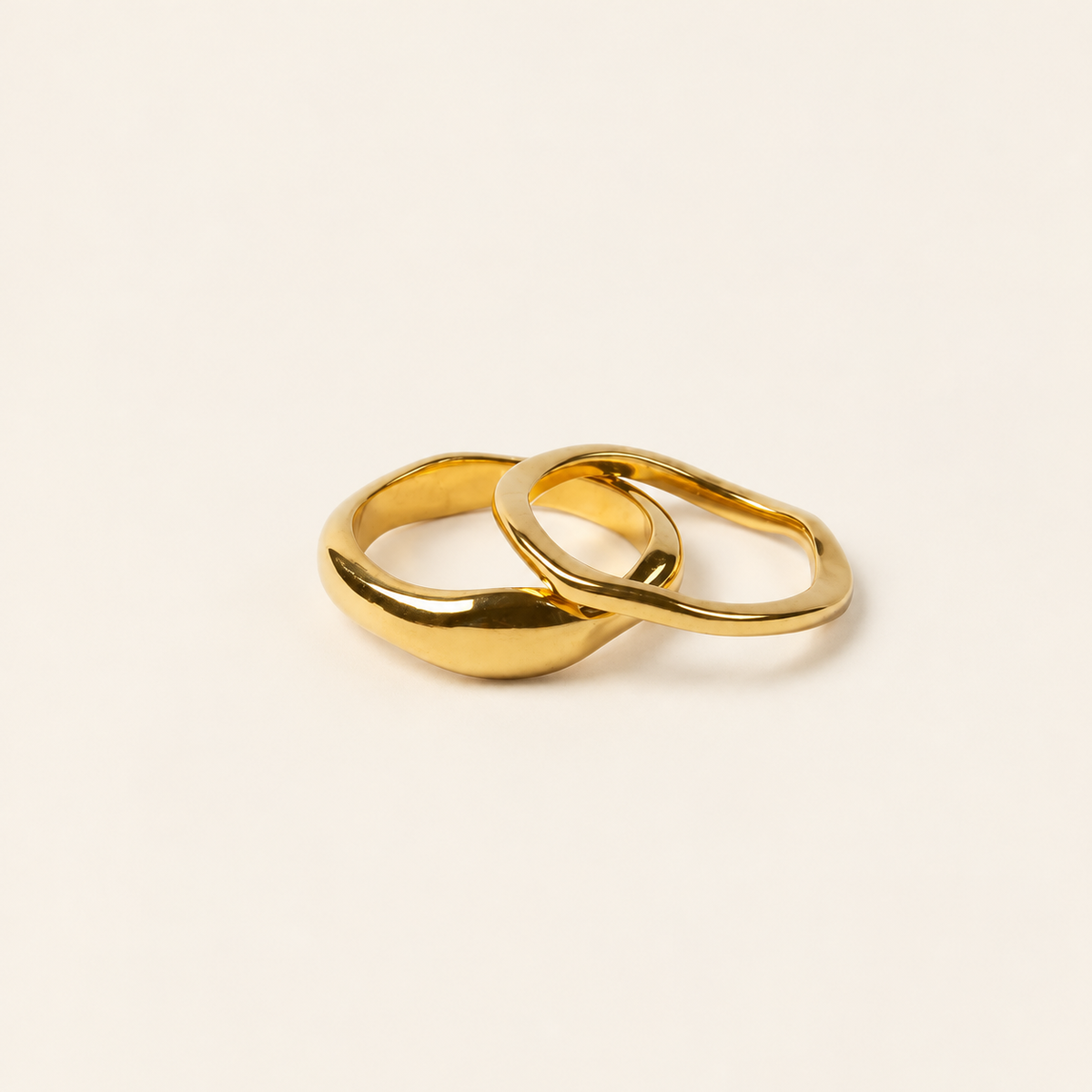Gold Stackable Band Ring — warm ivory background