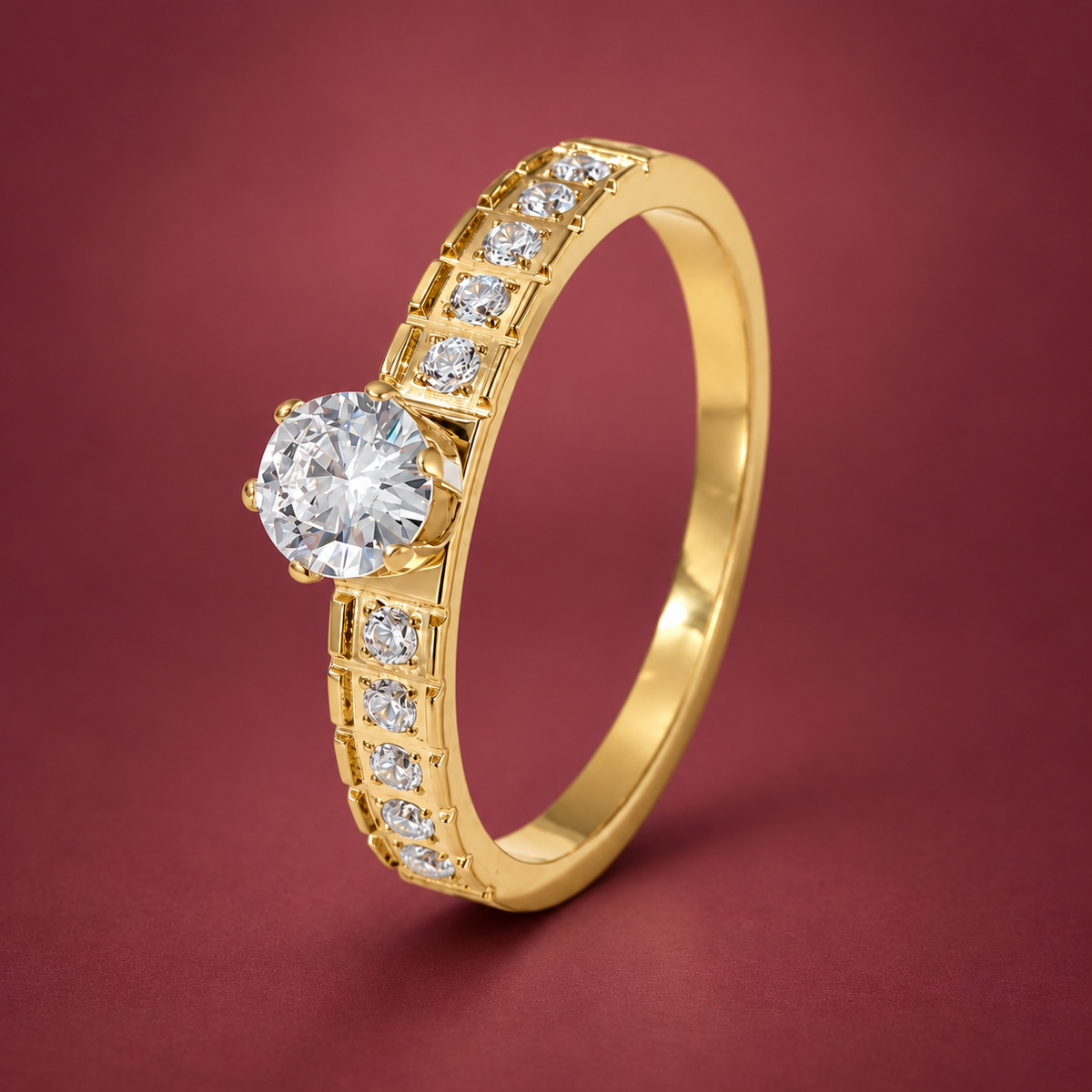 Pavé Gold-Tone Zircon Ring — muted burgundy background