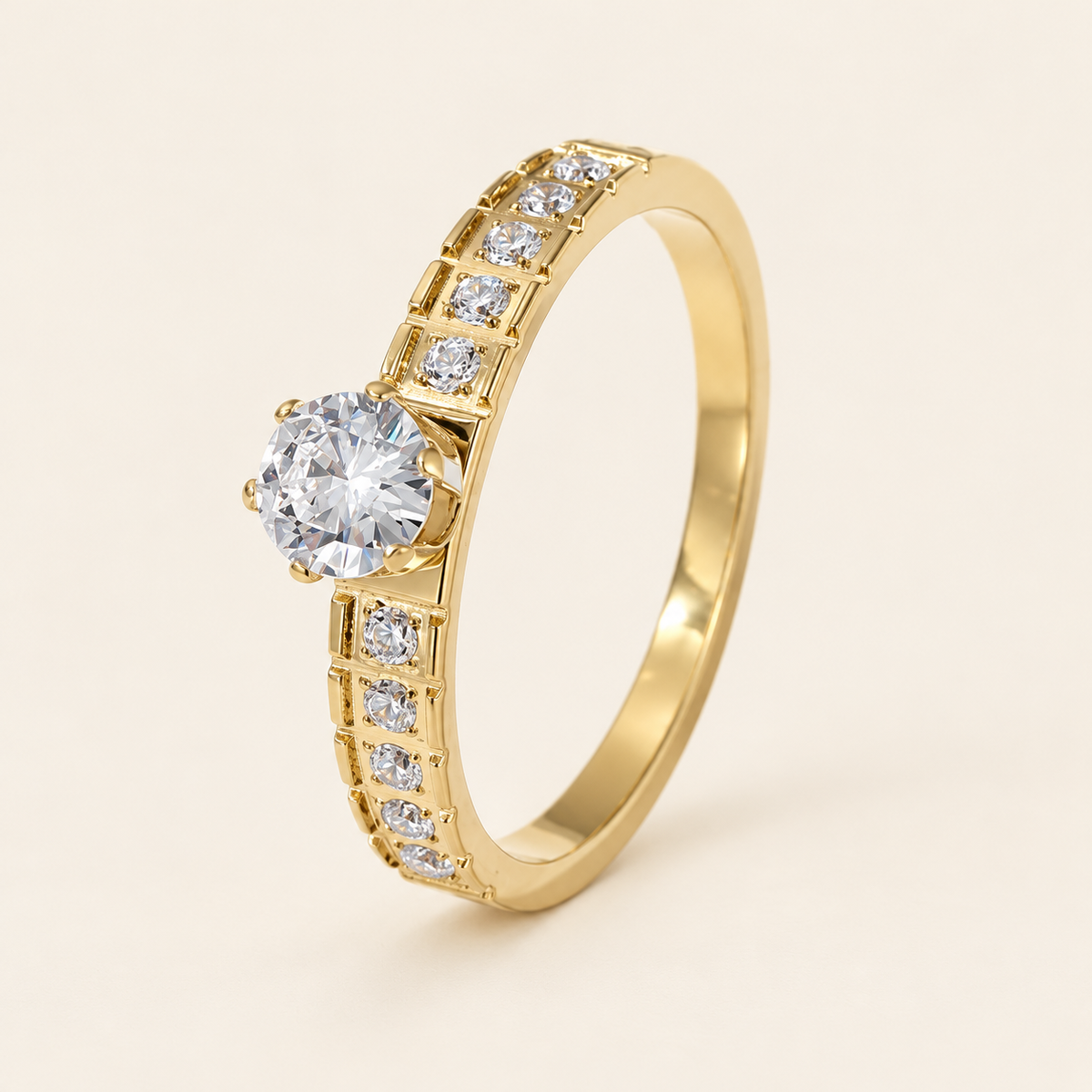Pavé Gold Zircon Ring — warm ivory background