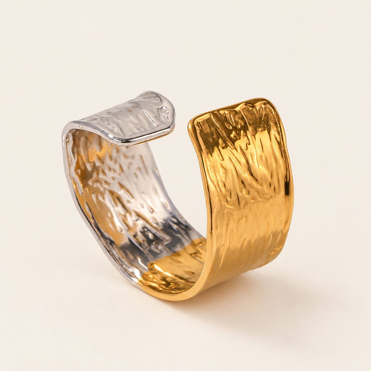 Gold Textured Wide Ring — warm ivory background