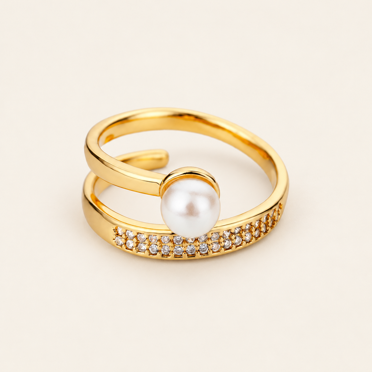 Pearl Double Band Ring — warm ivory background