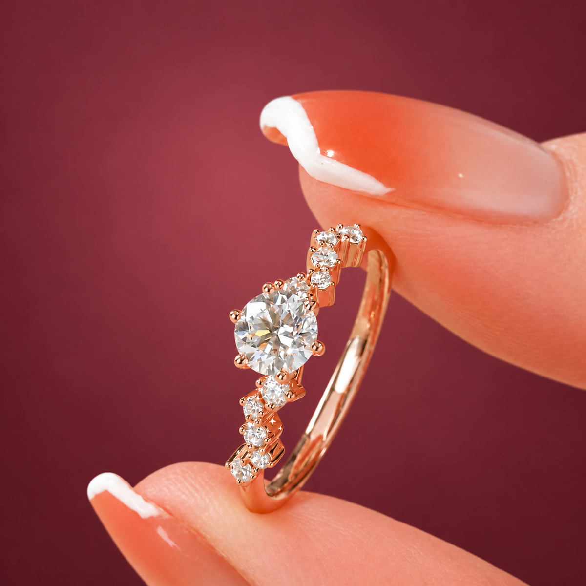 Crystal Flower Ring — muted burgundy background