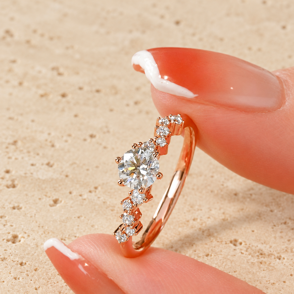 Crystal Flower Ring — pale beige natural stone background