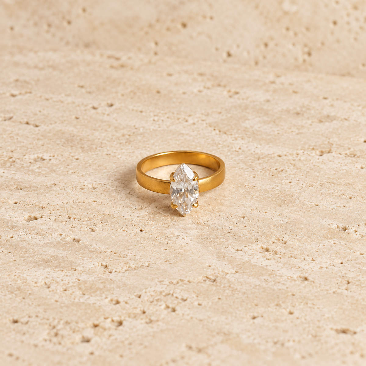 Marquise Crystal Ring — pale beige natural stone background