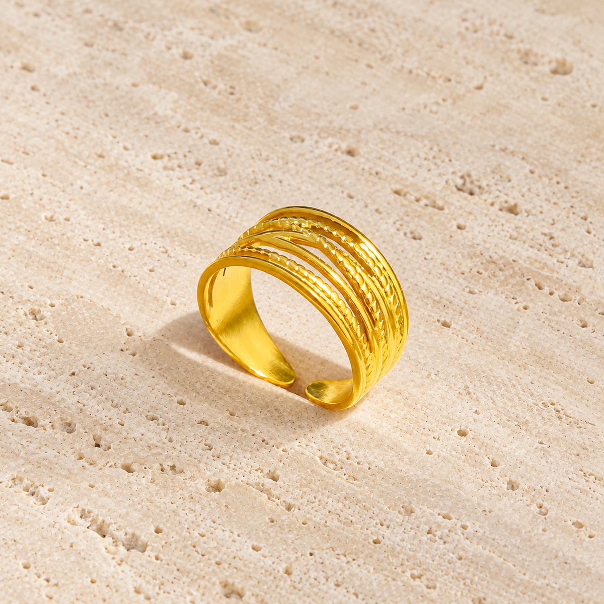 Textured Layer Ring — pale beige natural stone background