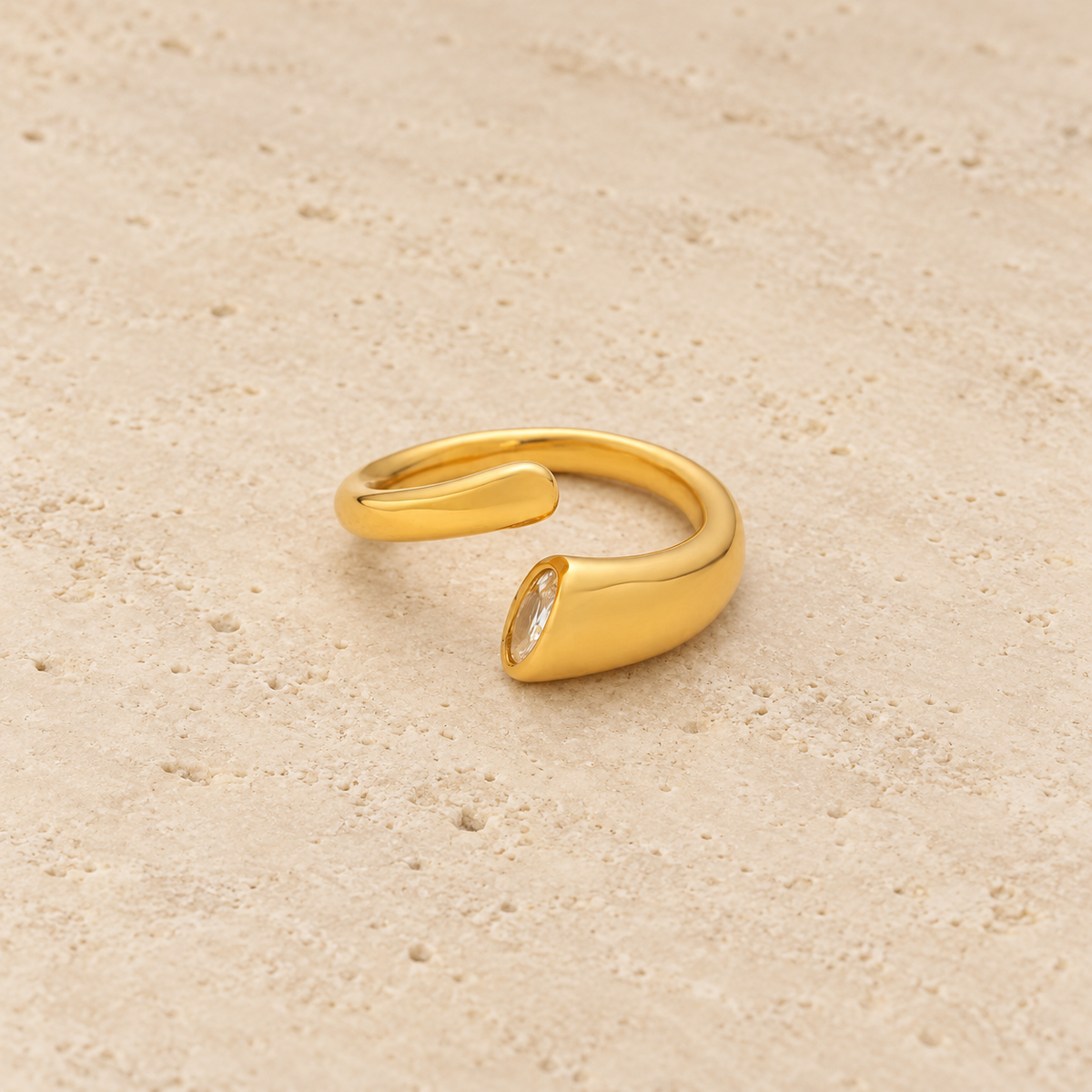 Smooth Open Cuff Ring — pale beige natural stone background
