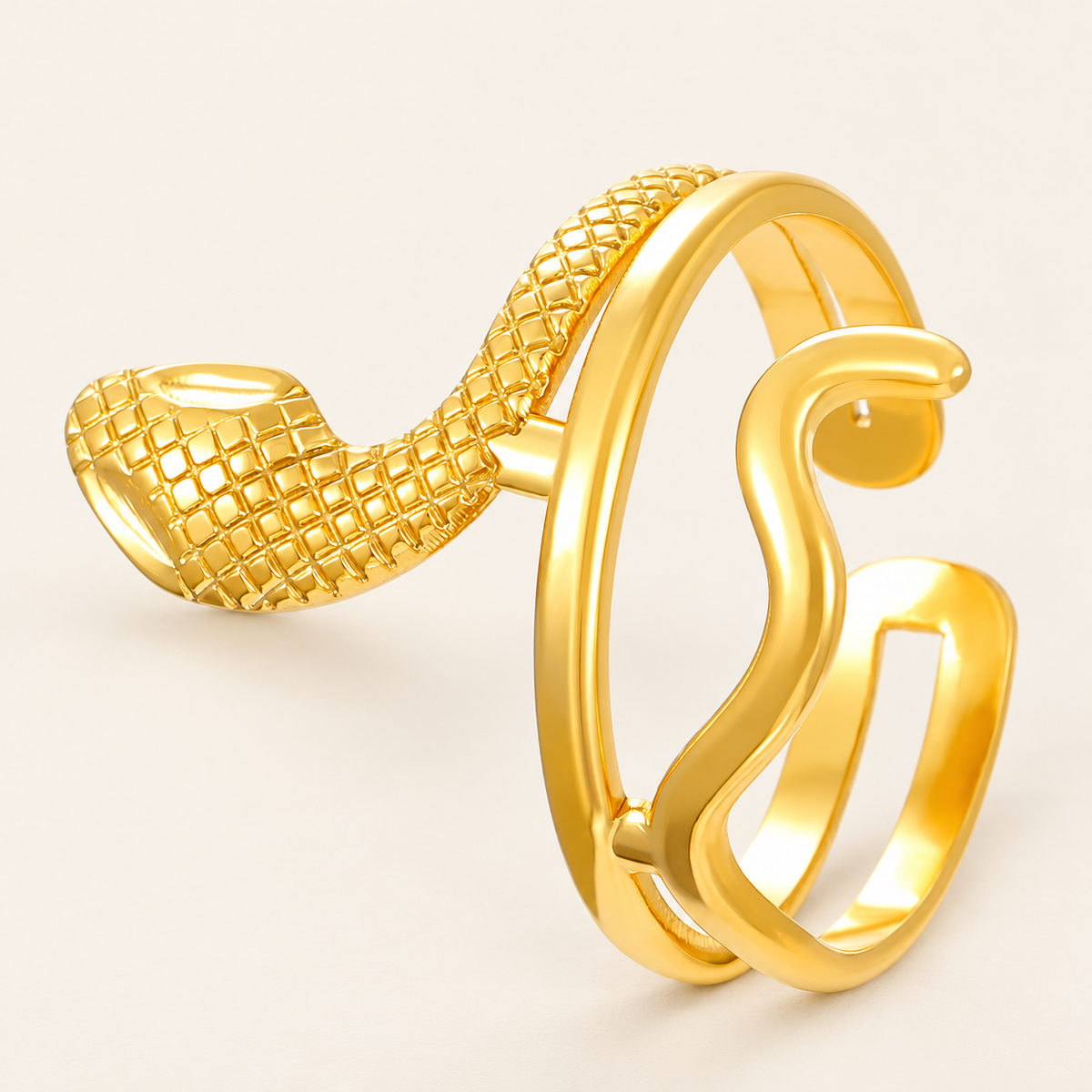 Woven Open Ring — warm ivory background