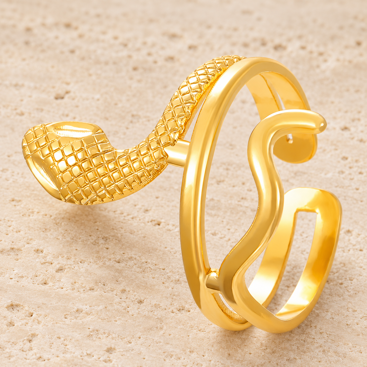 Woven Open Ring — pale beige natural stone background