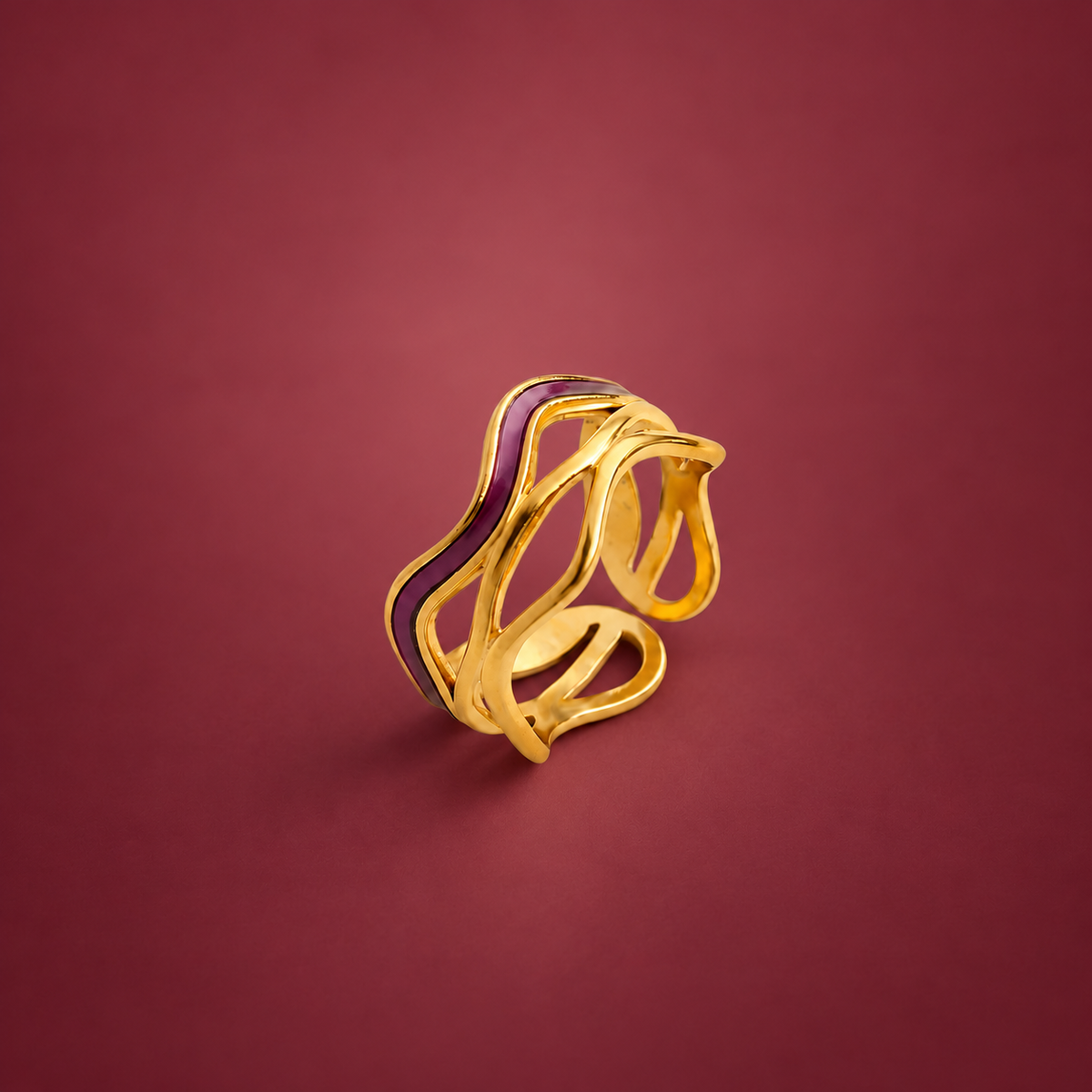 Purple Wave Ring — muted burgundy background
