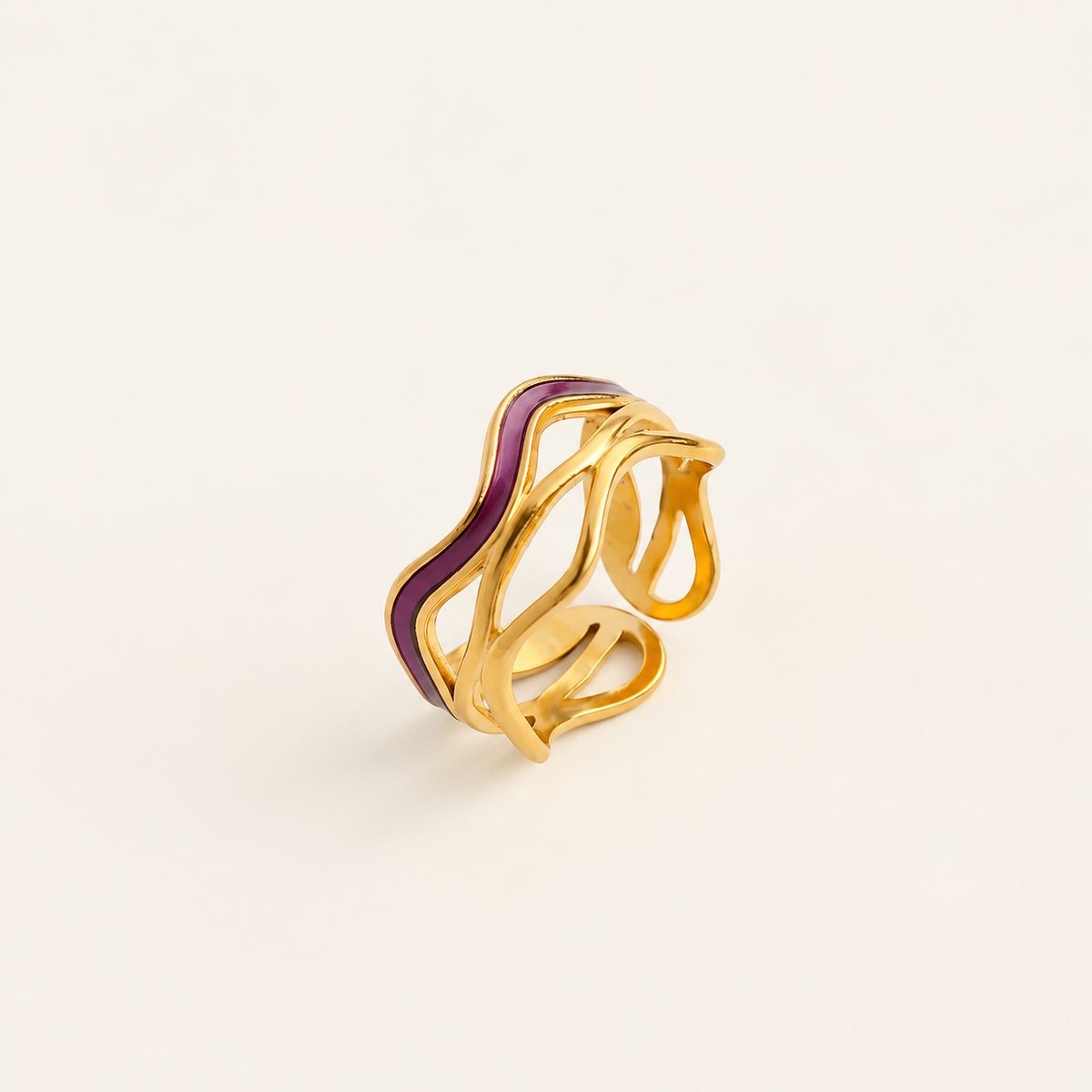 Purple Wave Ring — warm ivory background