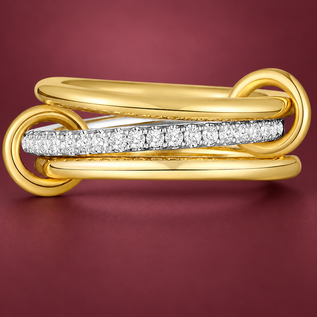 Crystal Loop Ring — muted burgundy background