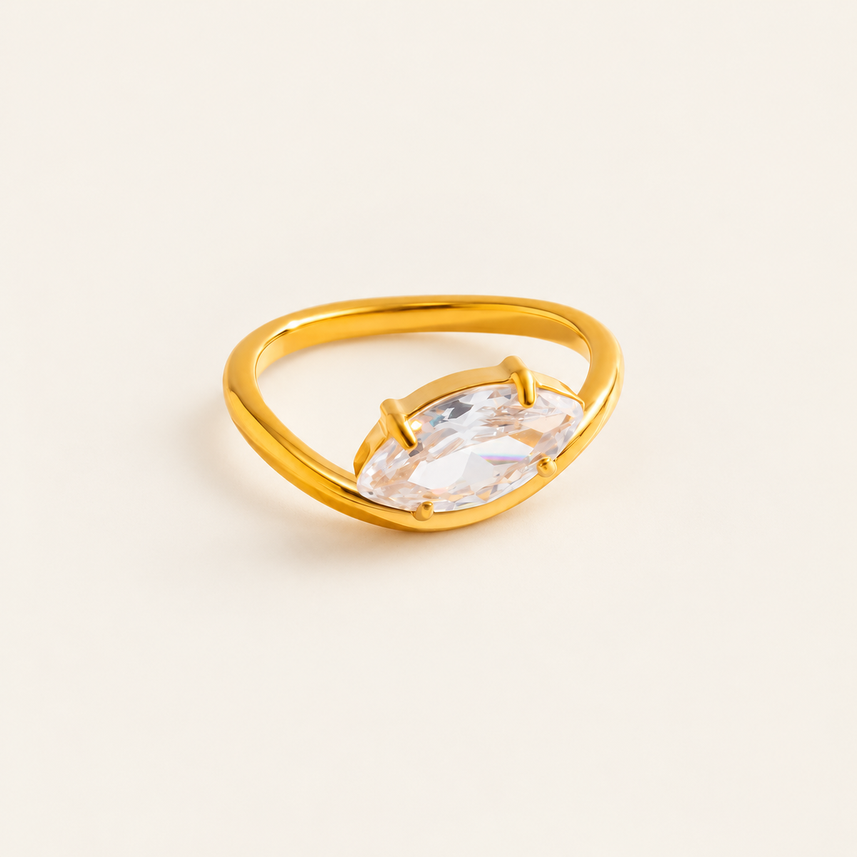 Oval Crystal Ring — warm ivory background