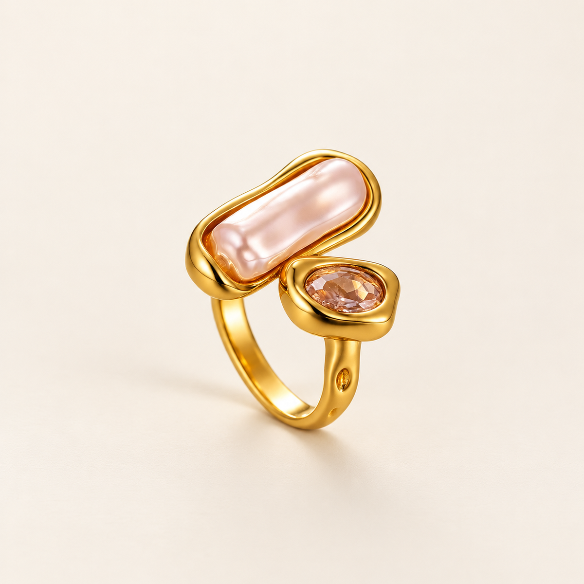 Pink Duo Stone Ring — warm ivory background