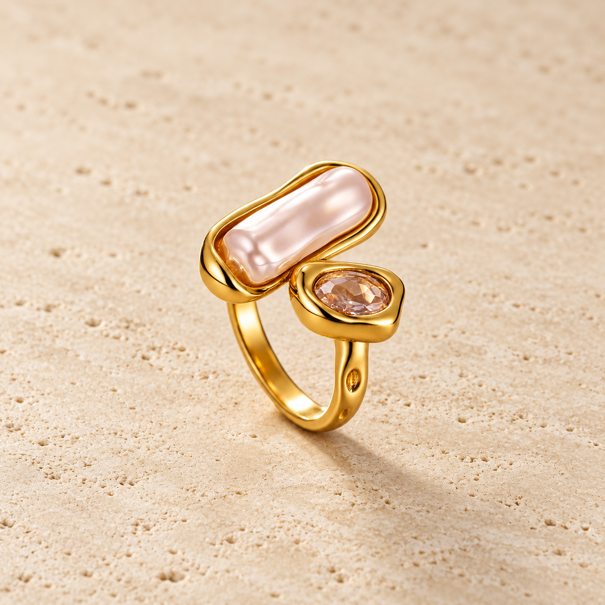 Pink Duo Stone Ring — pale beige natural stone background